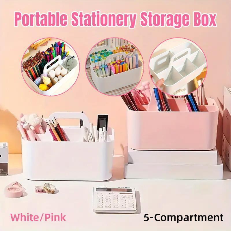 Multi Functional Desktop Organizer Compartmentalized Storage Box Portable Basket - Pink
