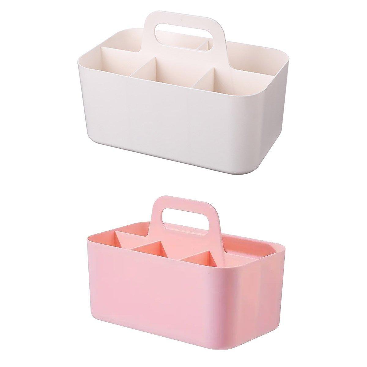 Multi Functional Desktop Organizer Compartmentalized Storage Box Portable Basket - Pink