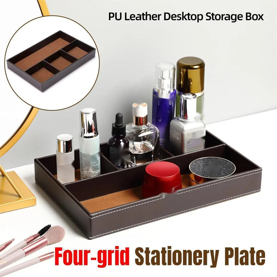 Leather Desktop Organizer Multi-functional Storage Tray Key Jewellery Box