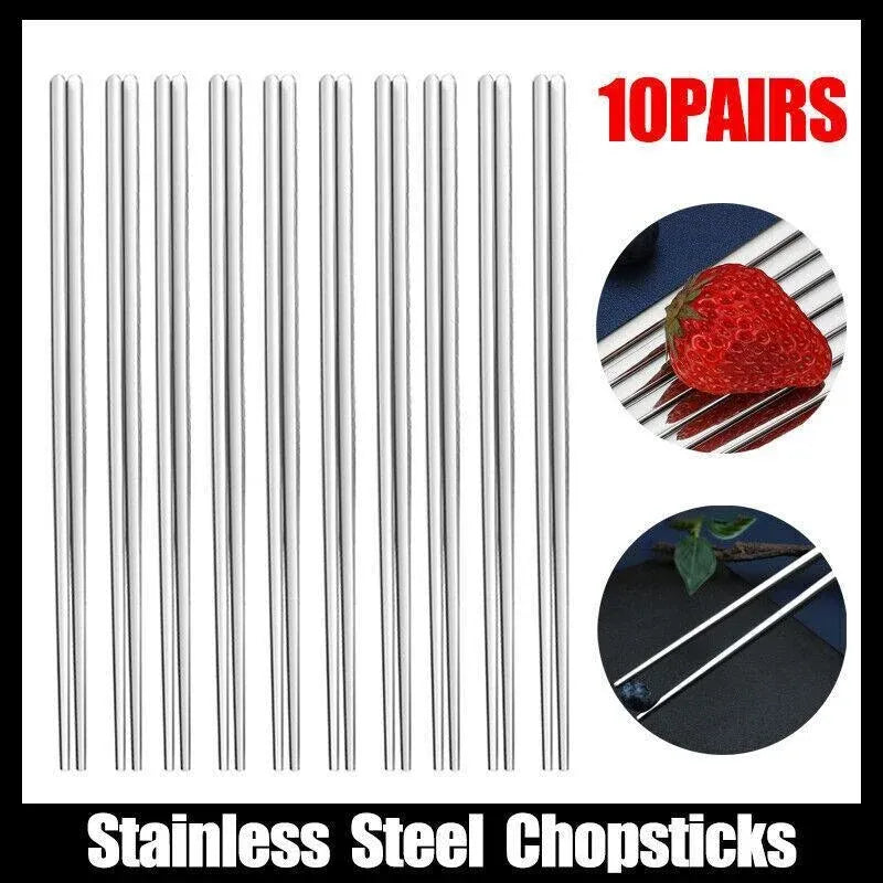 10 Pairs Korean Style Stainless Steel Chopsticks Mirror Polished Reusable