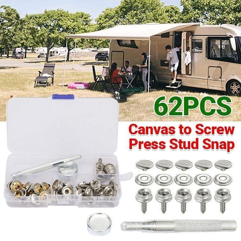 62Pcs Canvas Snap Fastener Kit with Stainless Screws and Tools for Marine Tent Cover