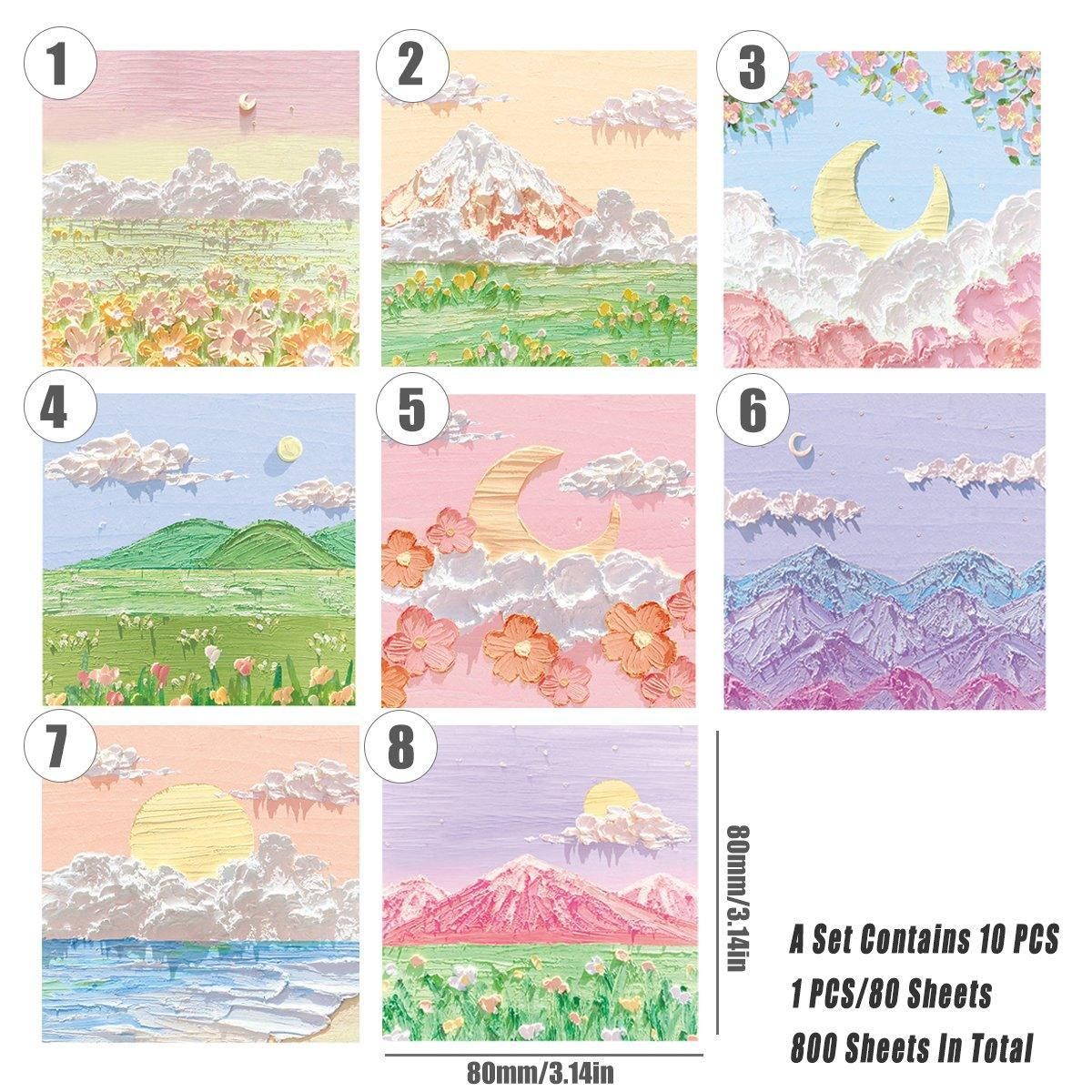 800 Sheets Colorful Oil Painting Sticky Notes Memo Pads Self-Adhesive Notes - 7#