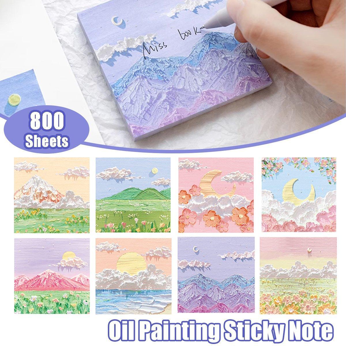 800 Sheets Colorful Oil Painting Sticky Notes Memo Pads Self-Adhesive Notes - 8#