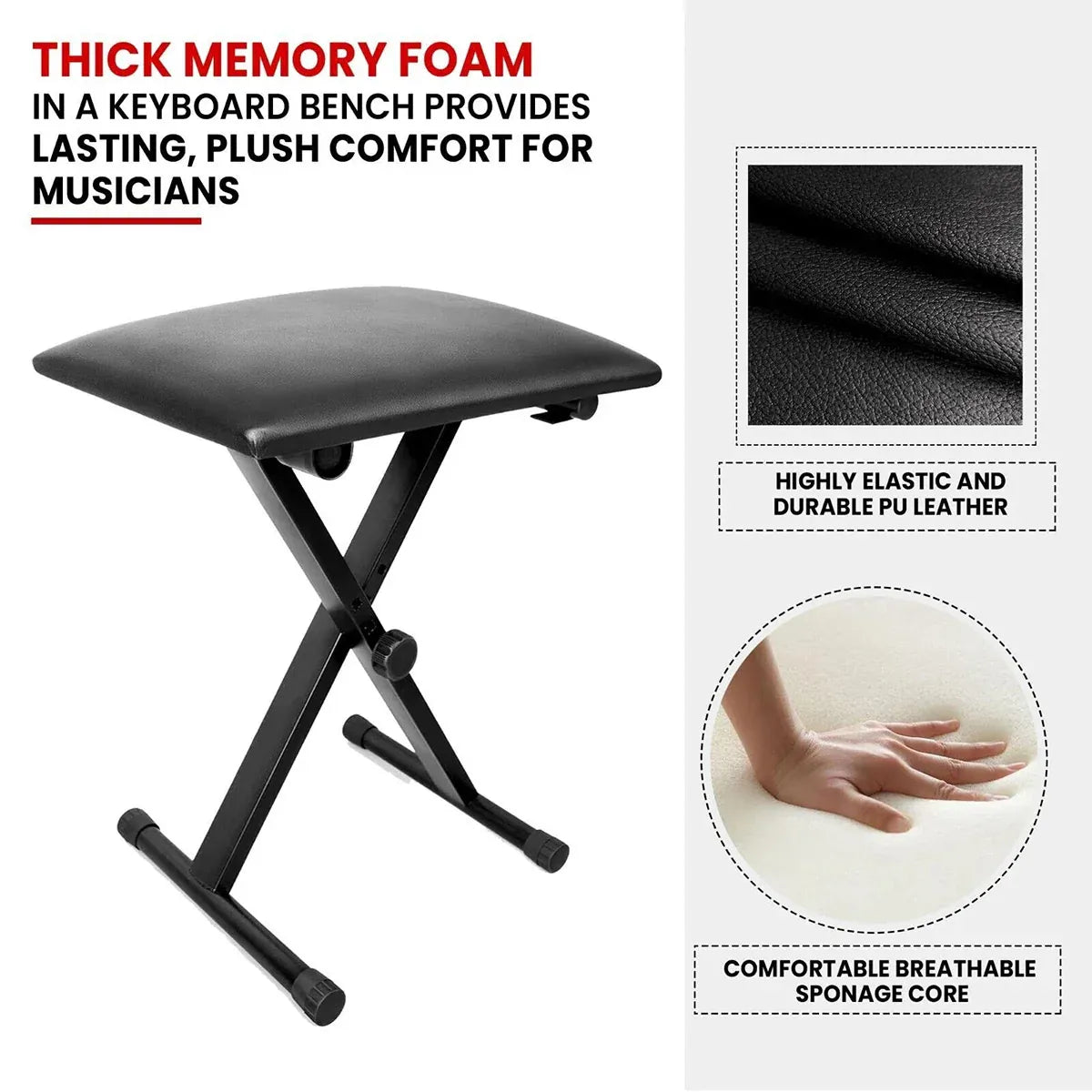 Electronic Organ Stool Three Level Adjustable Foldable Performance Chair Music