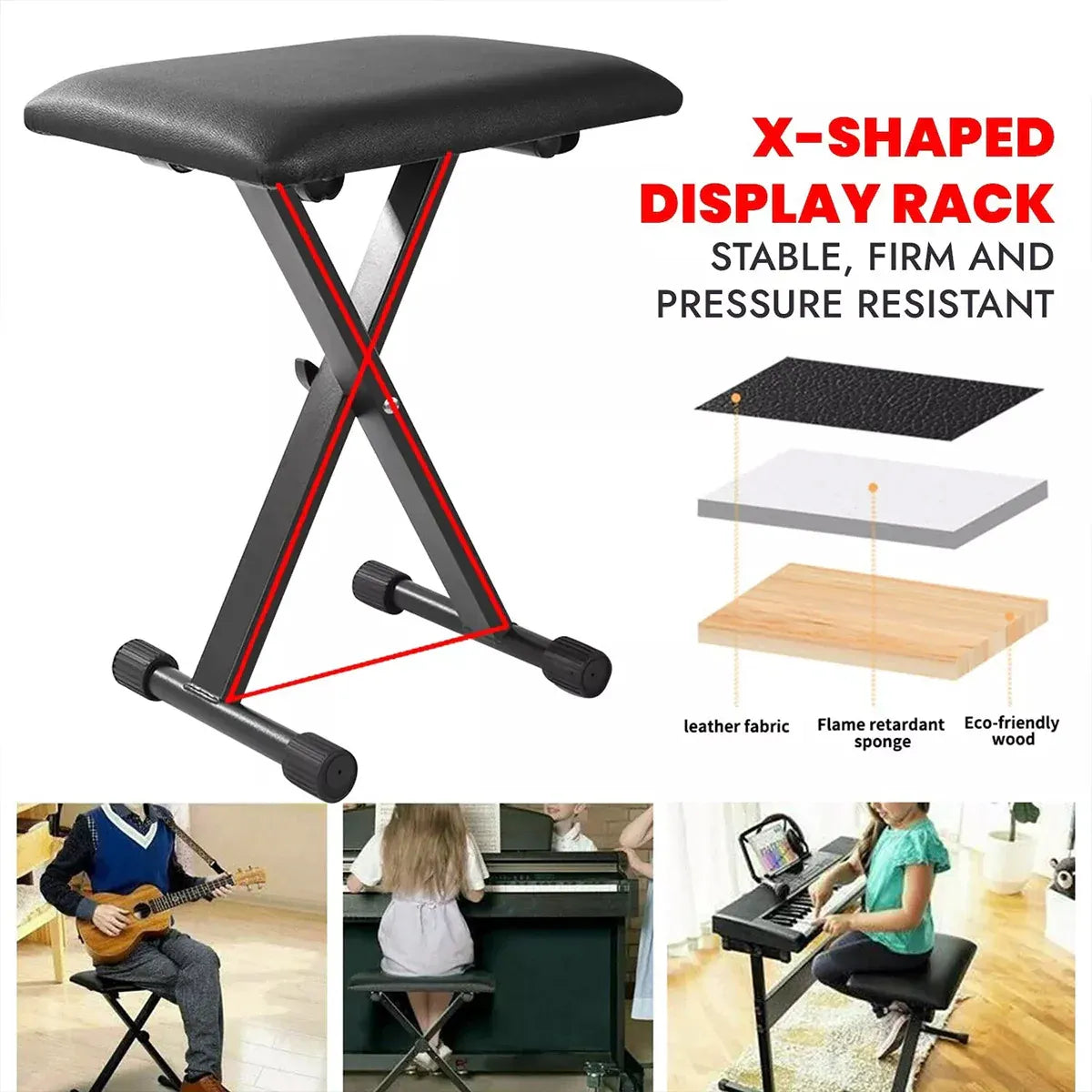 Electronic Organ Stool Three Level Adjustable Foldable Performance Chair Music