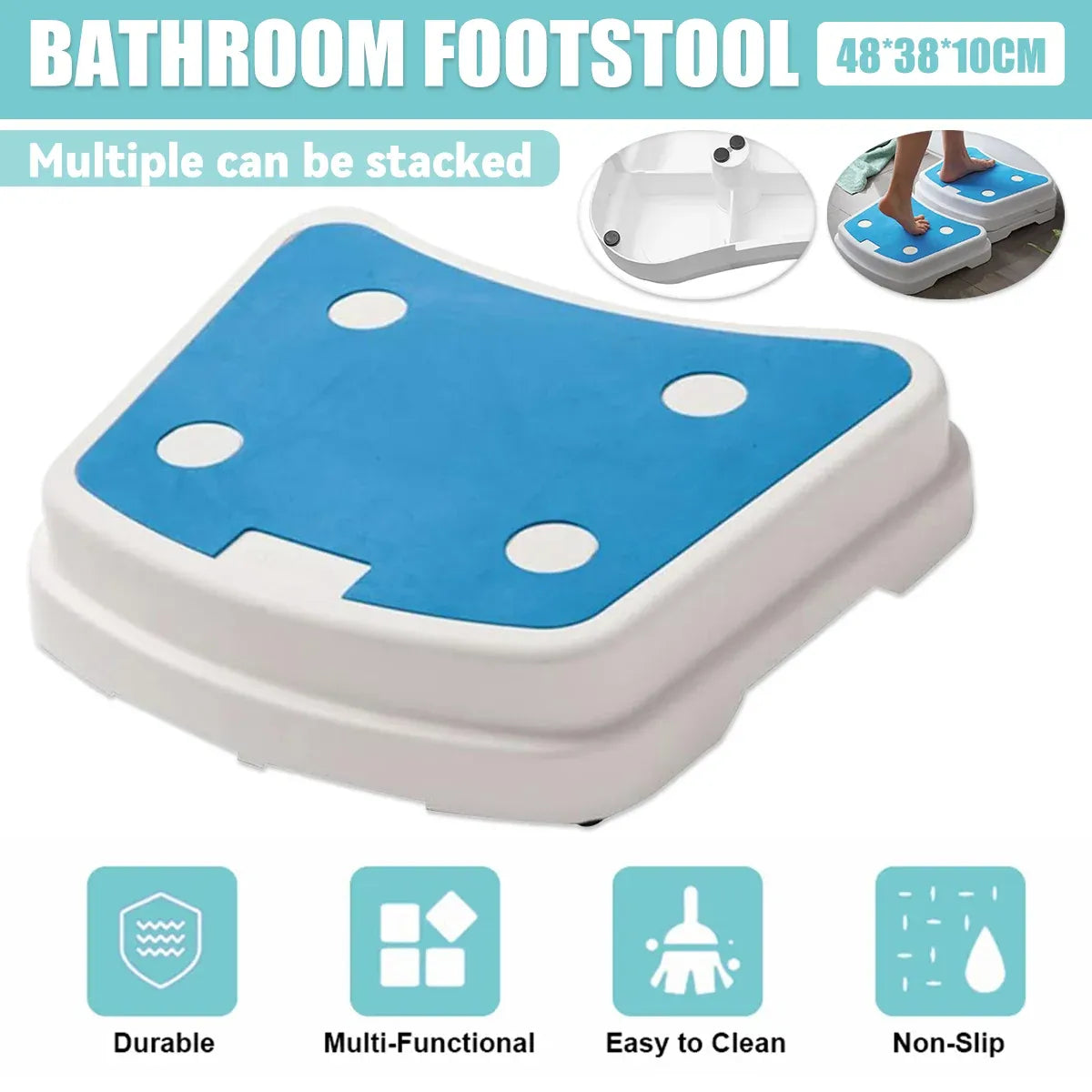Stackable Bathroom Footstool Shower Seat Anti-Slip Durable Safe