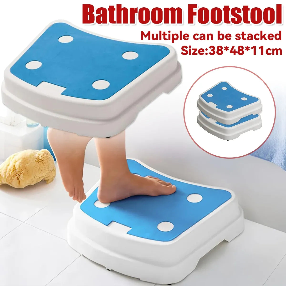 Stackable Bathroom Footstool Shower Seat Anti-Slip Durable Safe