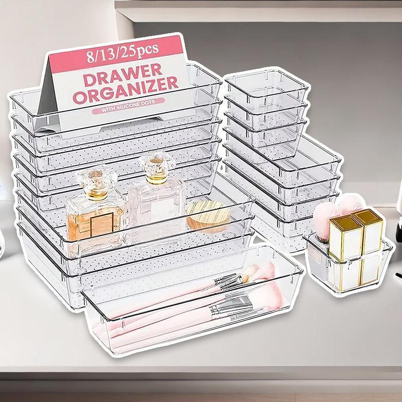 Transparent Plastic Drawer Organiser Set Multifunctional Desktop Storage Box - 13PCS