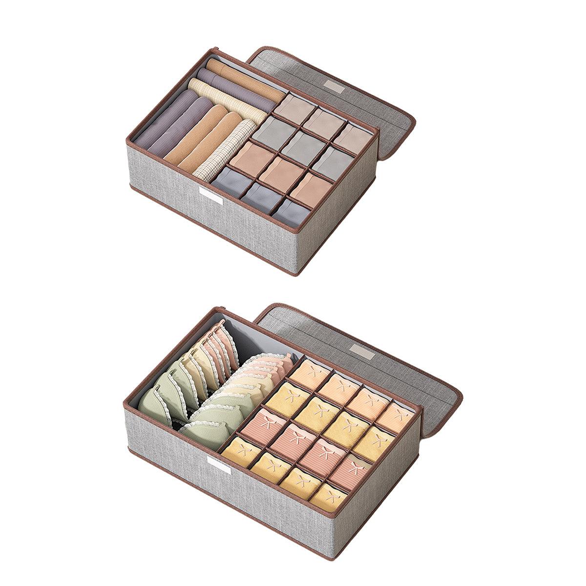 2pcs Drawer Organizer Divider Foldable Storage Box for Bra Sock Underwear Closet - Beige