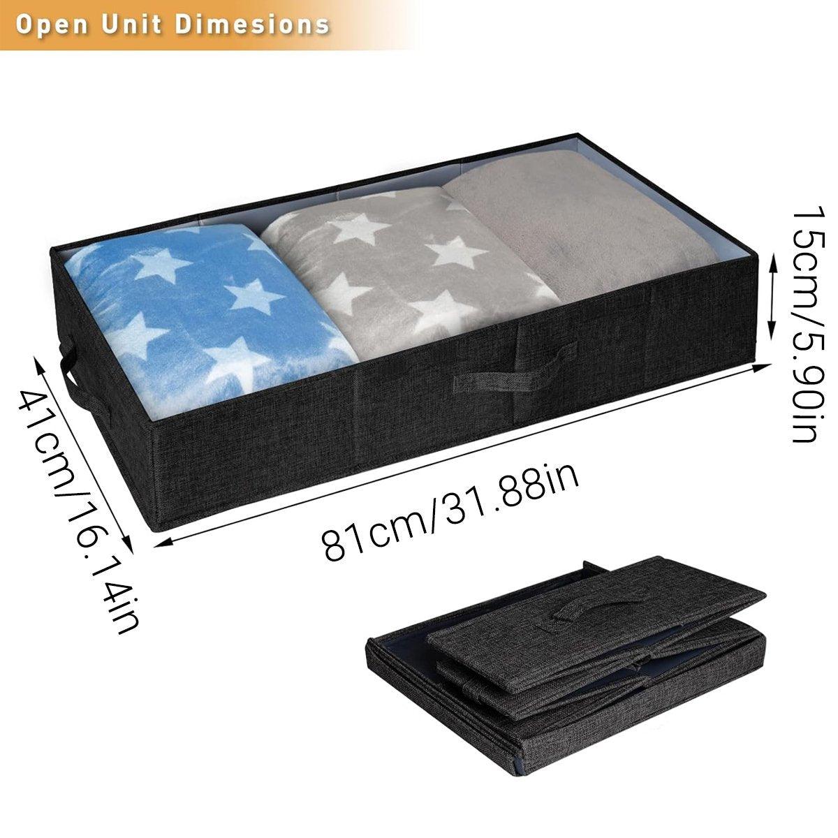 2PCS Black Foldable Storage Box Underbed with Lid Fabric Wardrobe Organizers