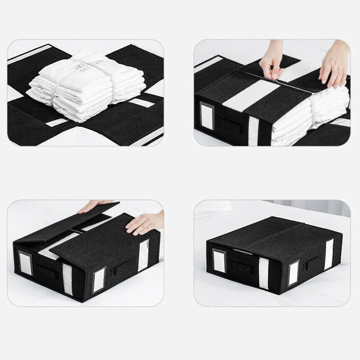 Fabric Storage Box Set Bedding Organizer Closet Blanket Quilt Storage Containers - Black