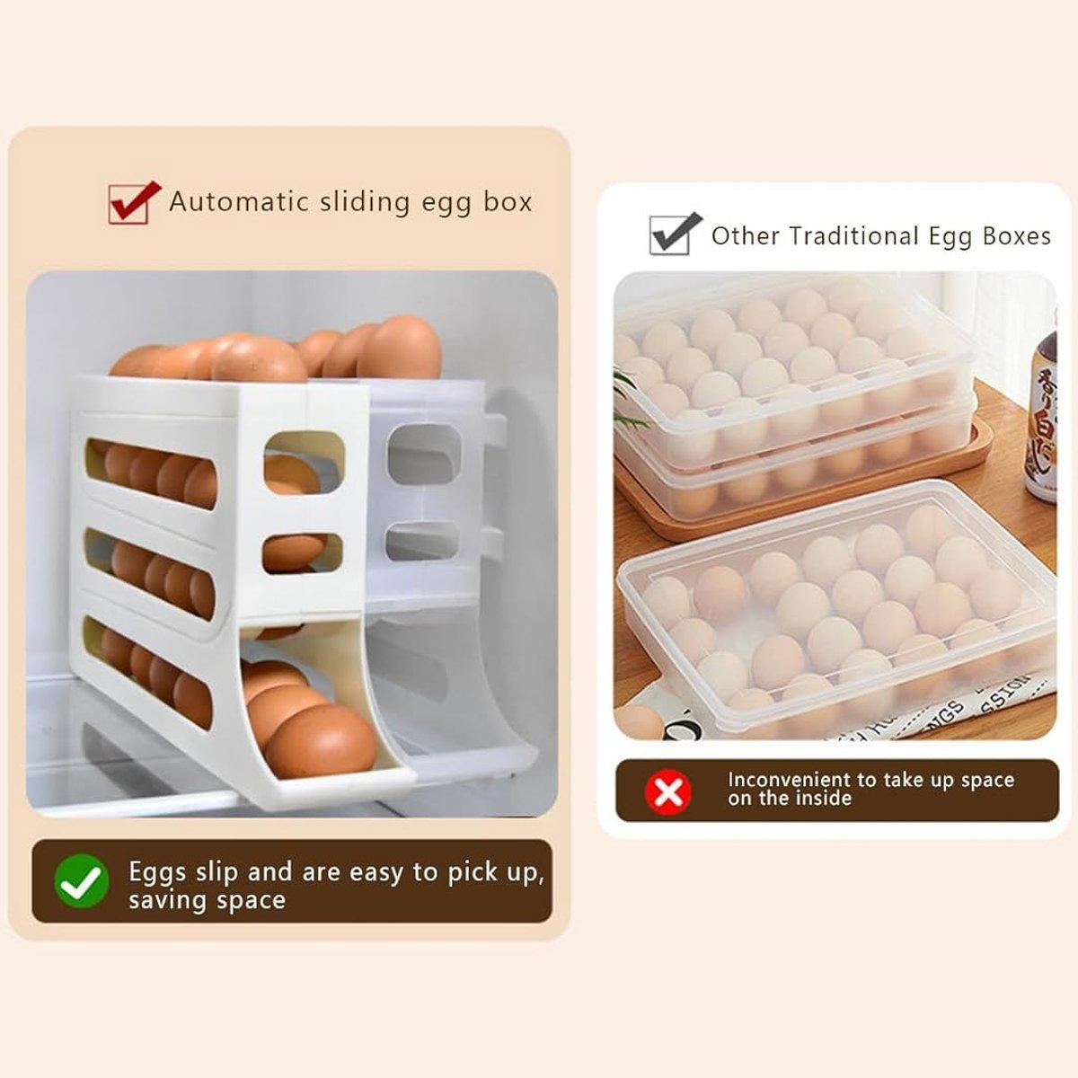Automatic Scrolling Egg Holder 2/4-Tier Storage Box Container for Refrigerator - Cream (4-Tier)