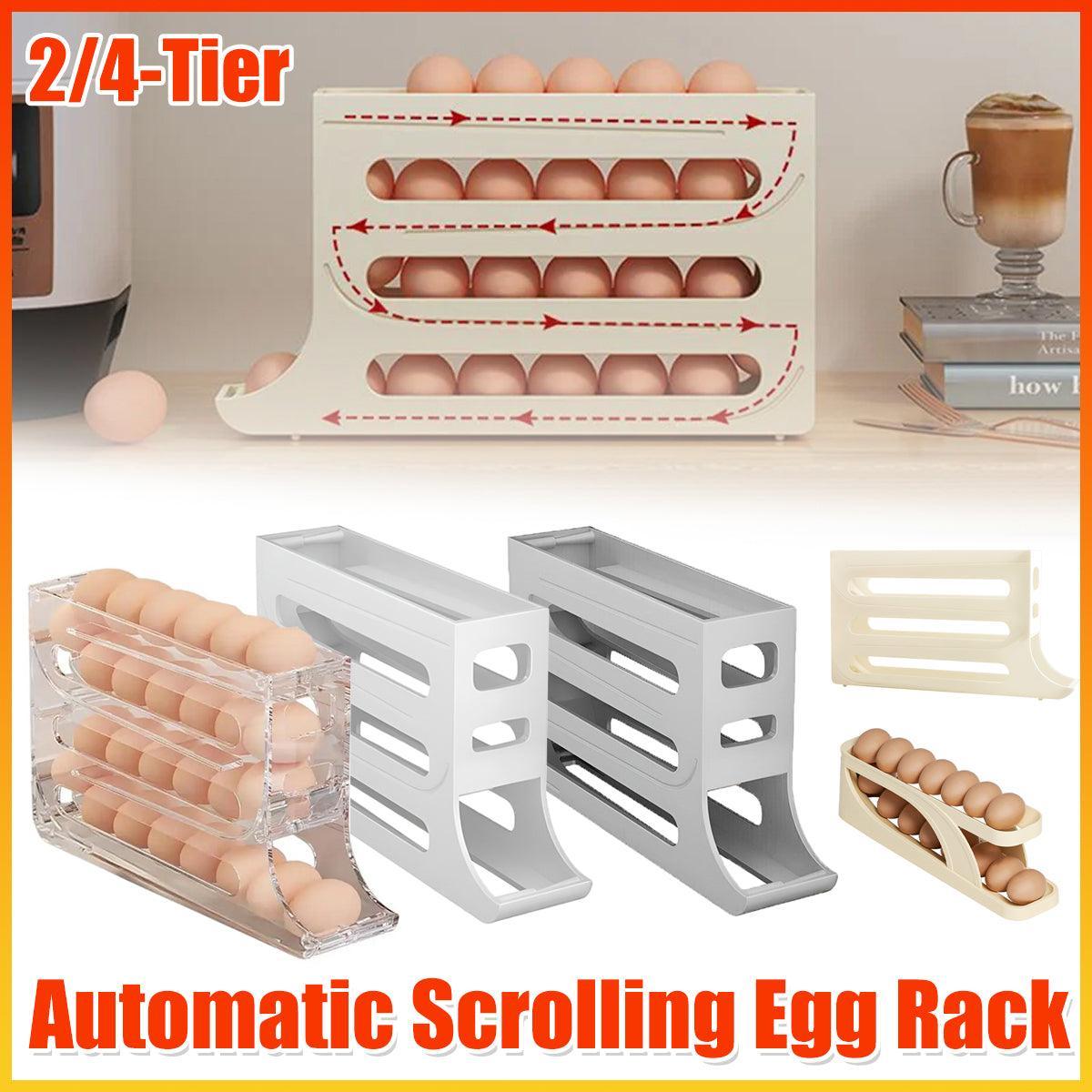 Automatic Scrolling Egg Holder 2/4-Tier Storage Box Container for Refrigerator - White (4-Tier)