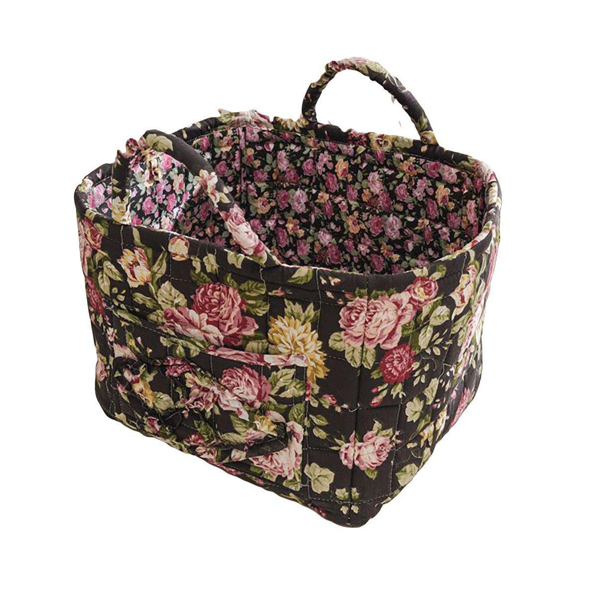 Portable Fabric Storage Basket Korean Pastoral Style Organizer for Home Sundries - Floral2