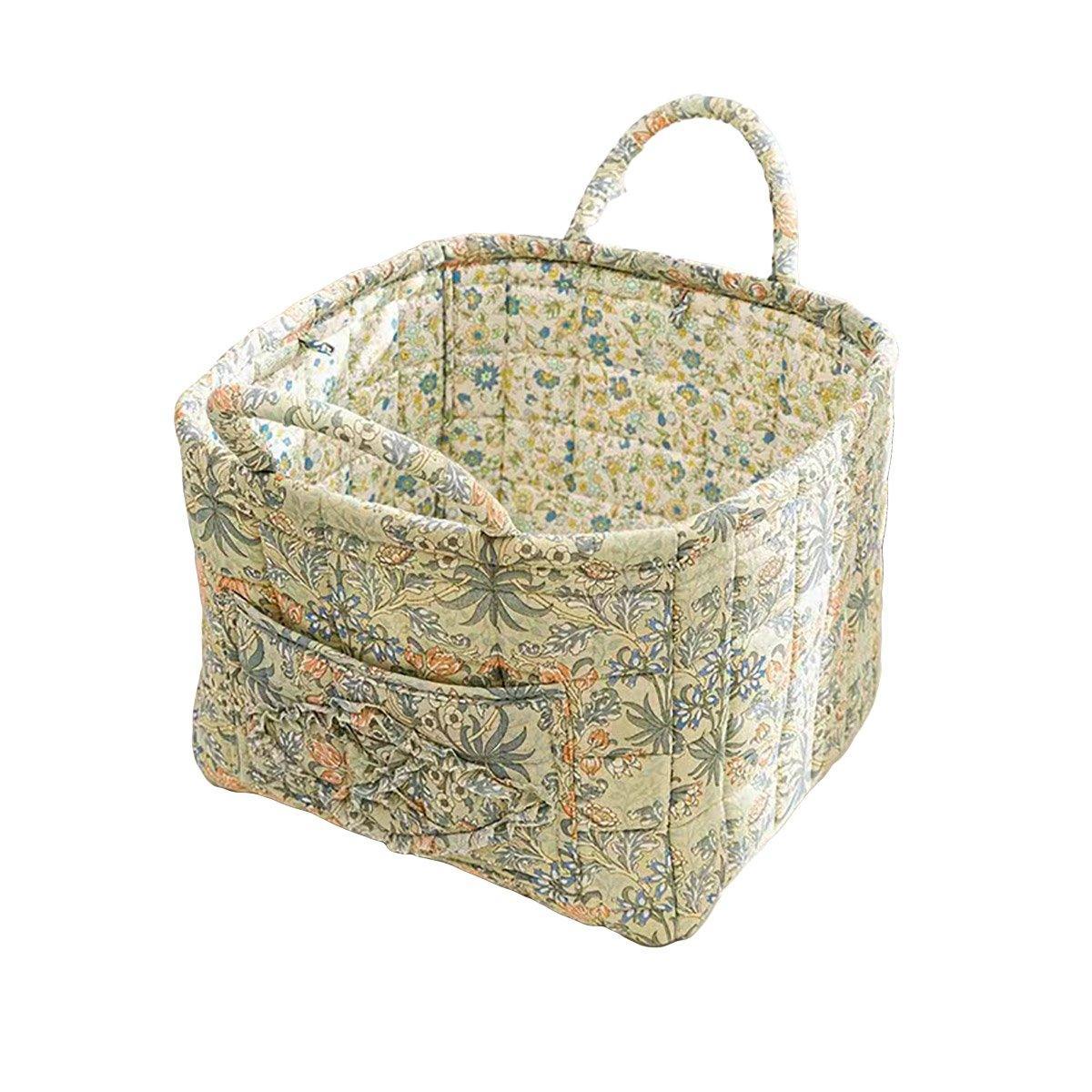 Portable Fabric Storage Basket Korean Pastoral Style Organizer for Home Sundries - Floral2