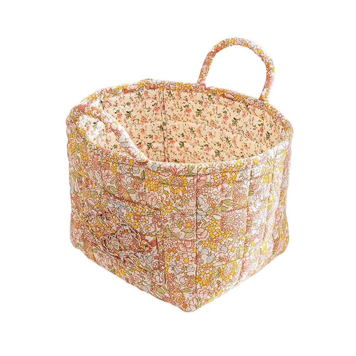 Portable Fabric Storage Basket Korean Pastoral Style Organizer for Home Sundries - Floral6