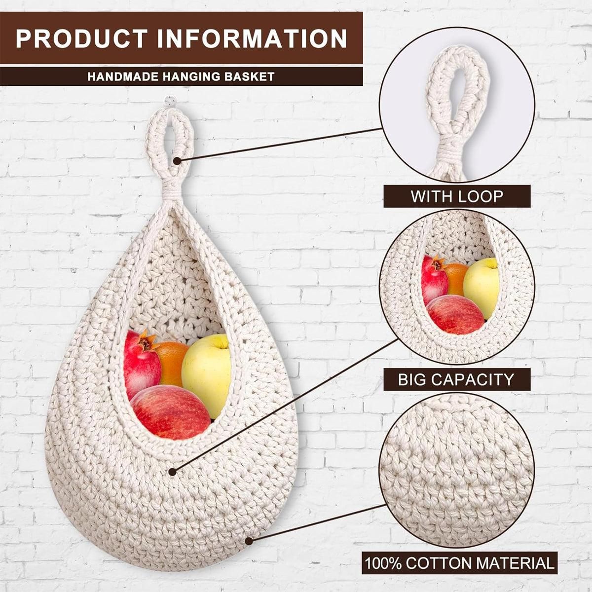 Cotton Rope Woven Storage Basket Wall Mount Fruit Vegetable Organizer Container - Mini