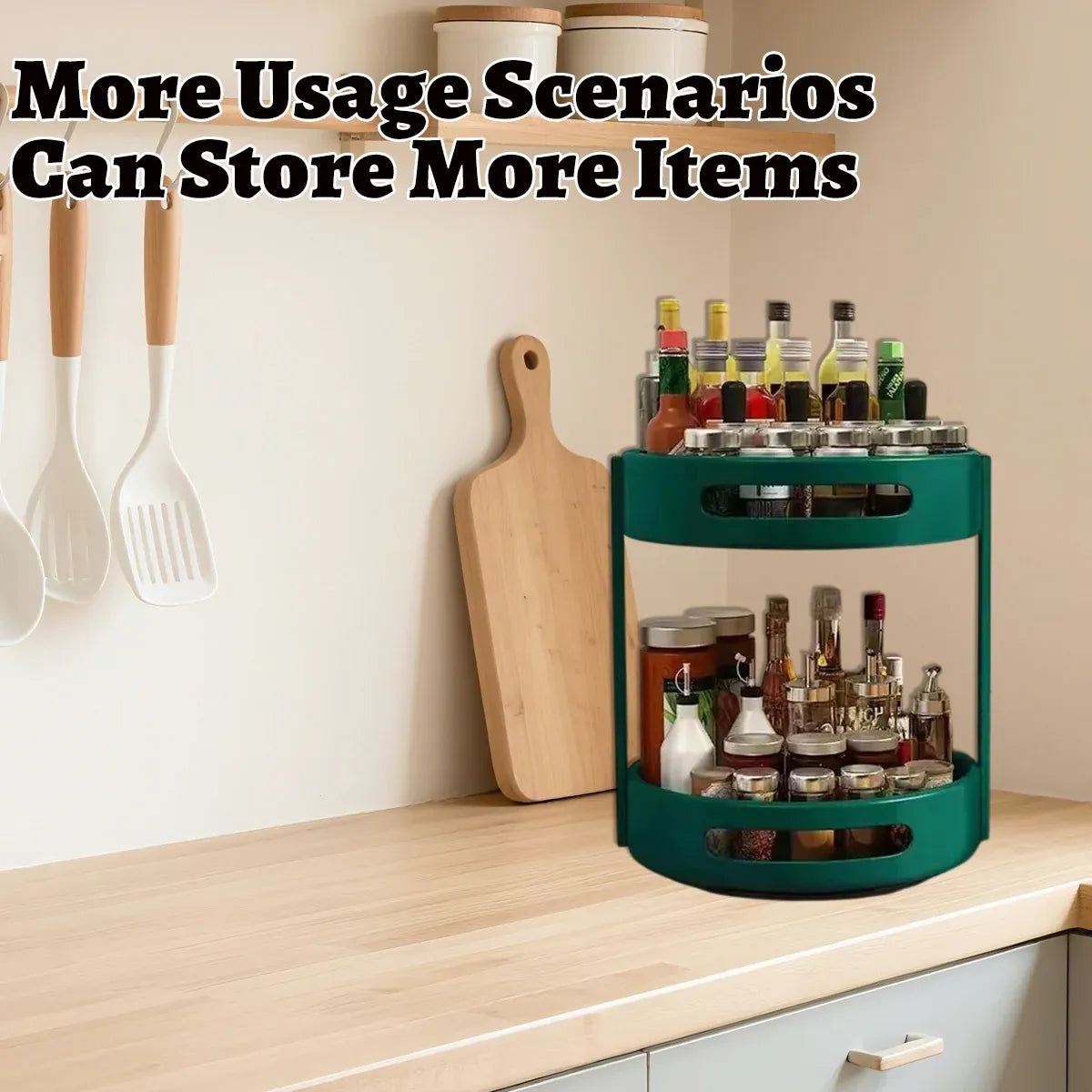 2 Layer Rotating Seasoning Rack Kitchen Organiser Storage Stand