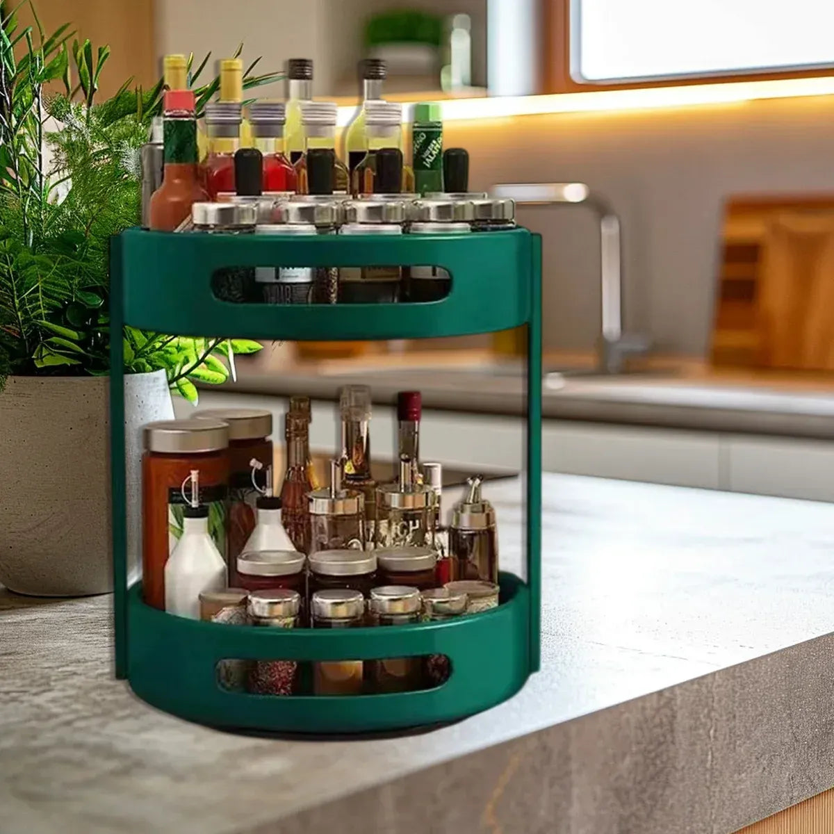 2 Layer Rotating Seasoning Rack Kitchen Organiser Storage Stand