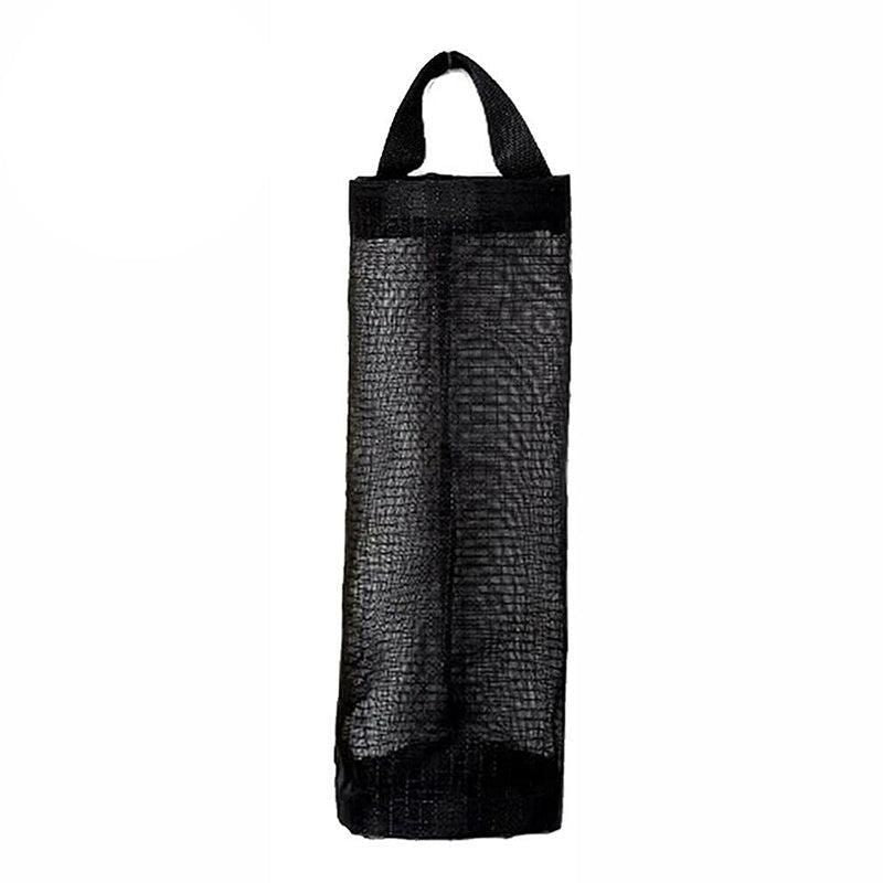 Hanging Mesh Bag Organizer Dispenser for Plastic or Trash Bags Storage Holder - Black