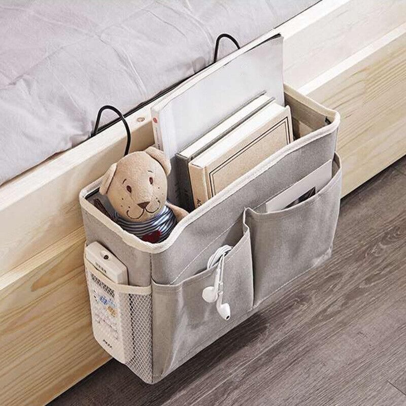 Hanging Bedside Storage Caddy with Pockets for Bunk Bed Dorm Couch Organizing - Grey