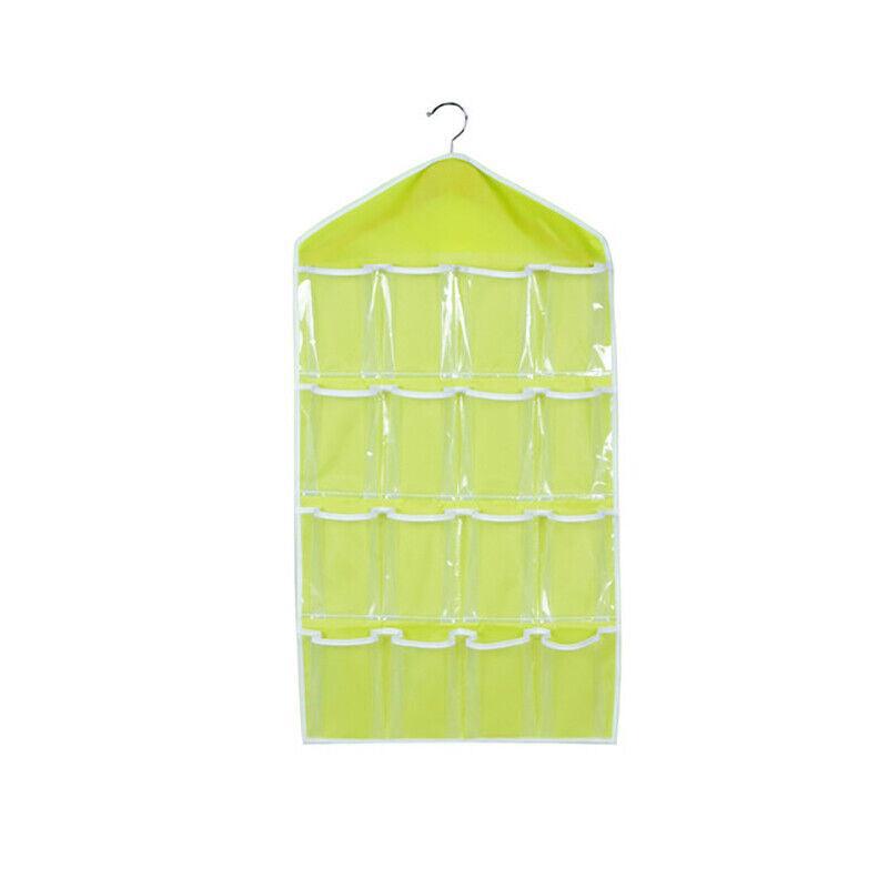 16 Pockets Hanging Wardrobe Storage Organizer Bag for Socks and Underwear - Rose Red
