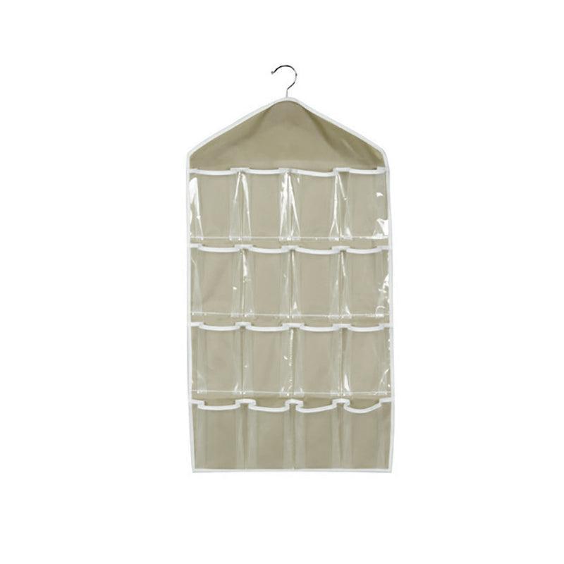 16 Pockets Hanging Wardrobe Storage Organizer Bag for Socks and Underwear - Cream