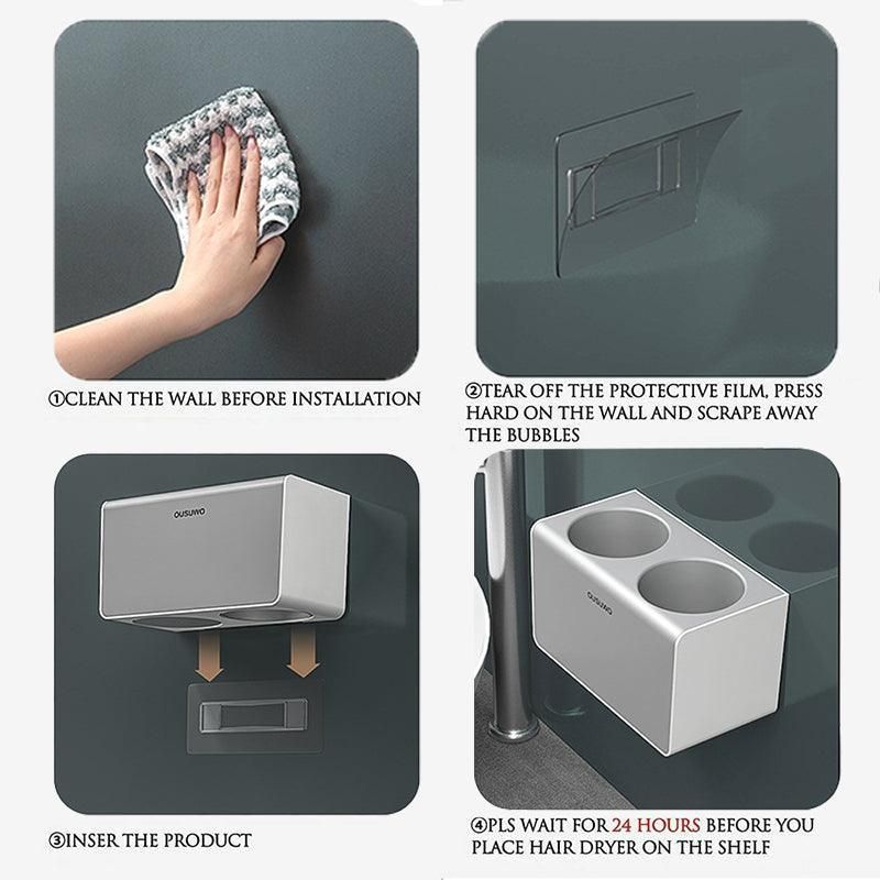 Hair Dryer Holder Storage Rack Curling Shelf Cup Bathroom Organizer Adhesive Au