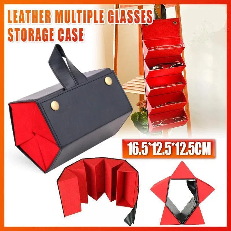 Leather Multiple Glasses Storage Case 5 Slots Sunglasses Organizer Bag