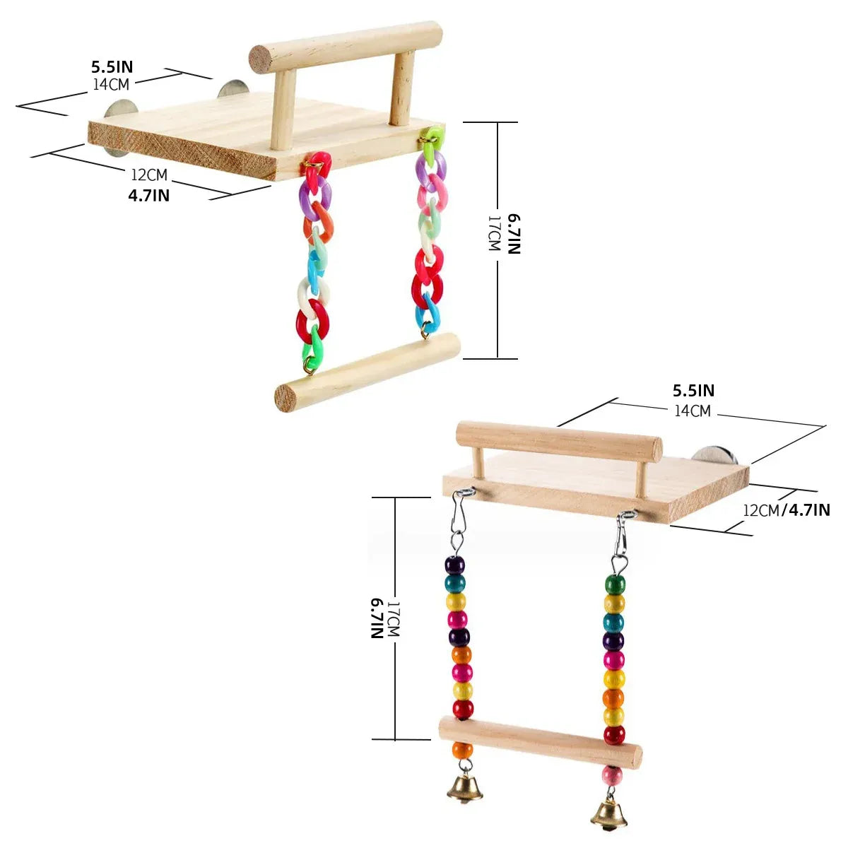 Bird Swing Parrot Cage Toy Wooden Swing with Beads and Bells Hanging Play - Bead Swing with Bells