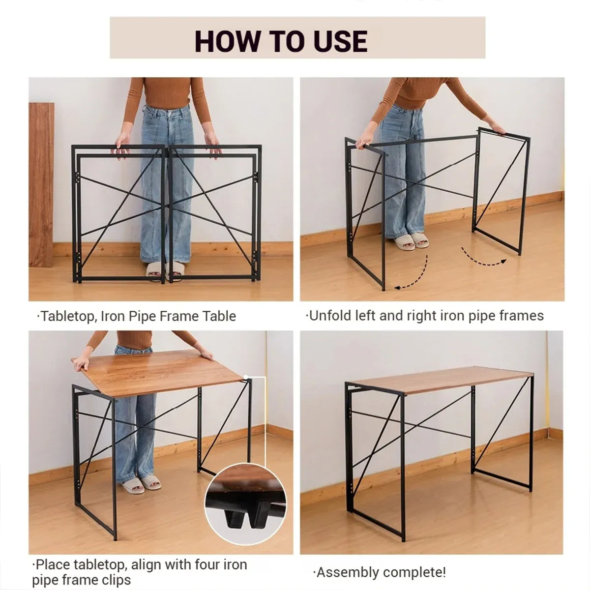 Foldable Computer Desk Portable Stable Space Saving Non-Slip Feet