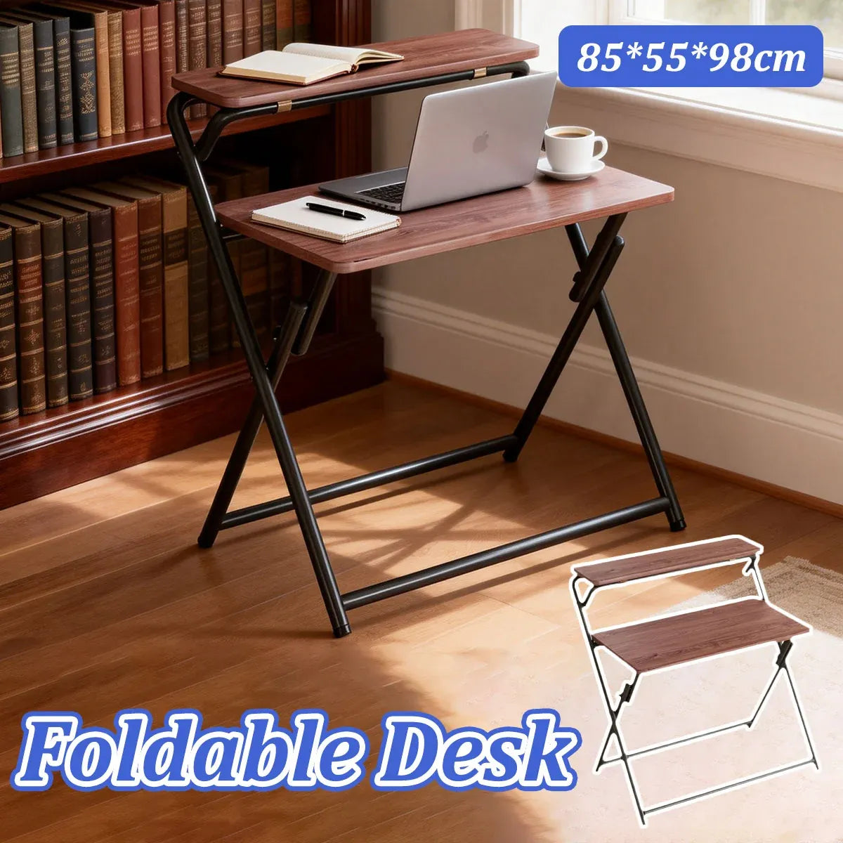 Double Layer Foldable Desk Sturdy Frame Heavy Duty for Home Office