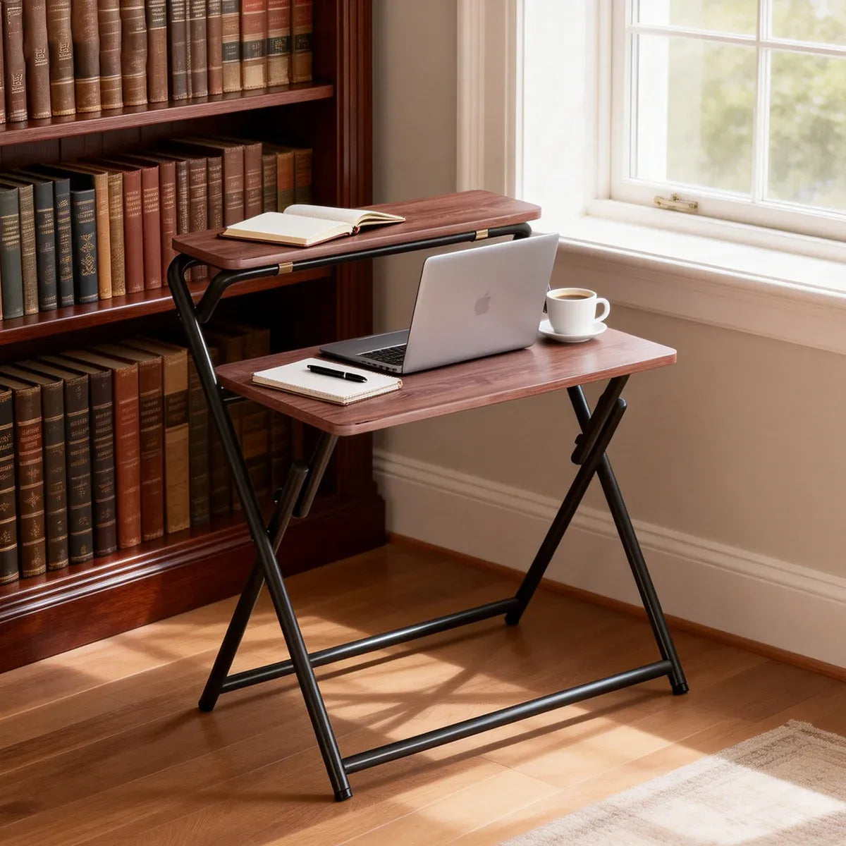 Double Layer Foldable Desk Sturdy Frame Heavy Duty for Home Office