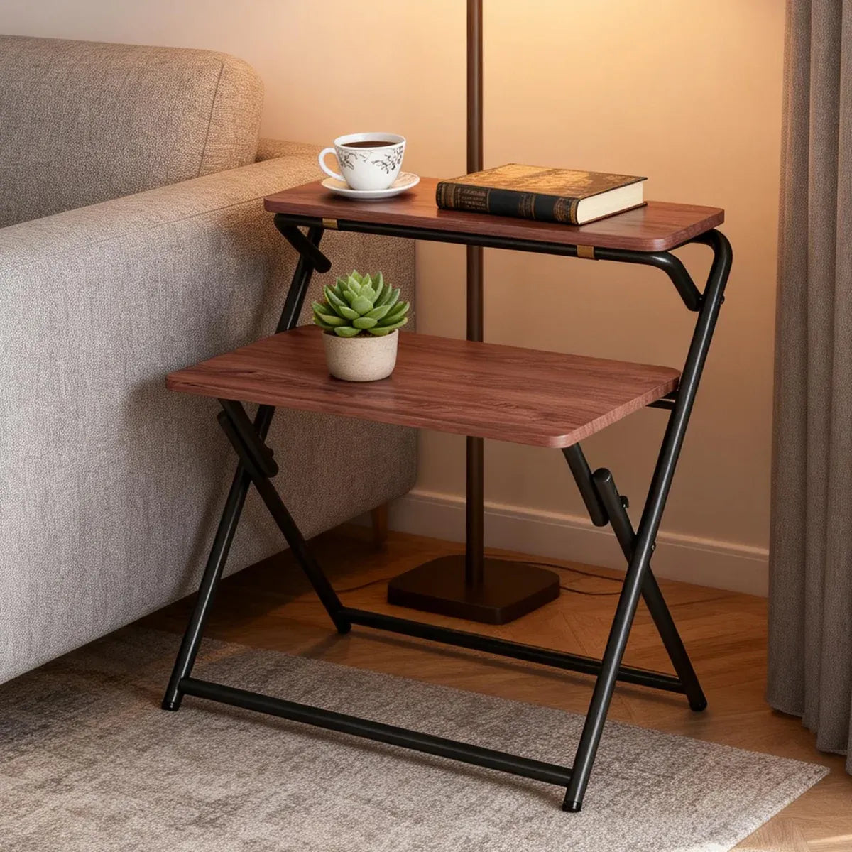 Double Layer Foldable Desk Sturdy Frame Heavy Duty for Home Office