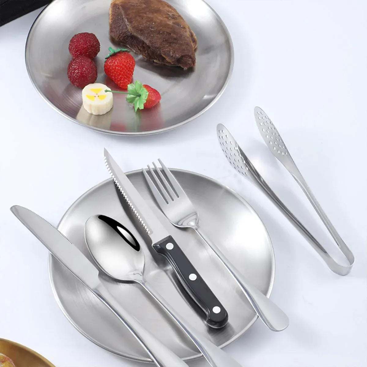 10/20PCS Camping Cutlery Set Outdoor Picnic Utensils Plates Spoons Forks Knives - Black-2 People