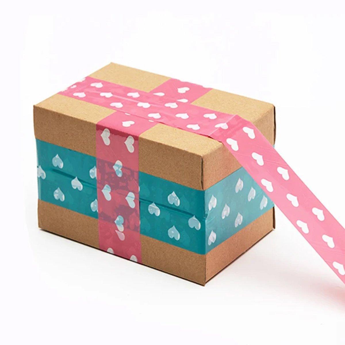 5pcs Cute Personality Packing Sealing Tape Adhesive Heart Design Colourful Glue - Pink