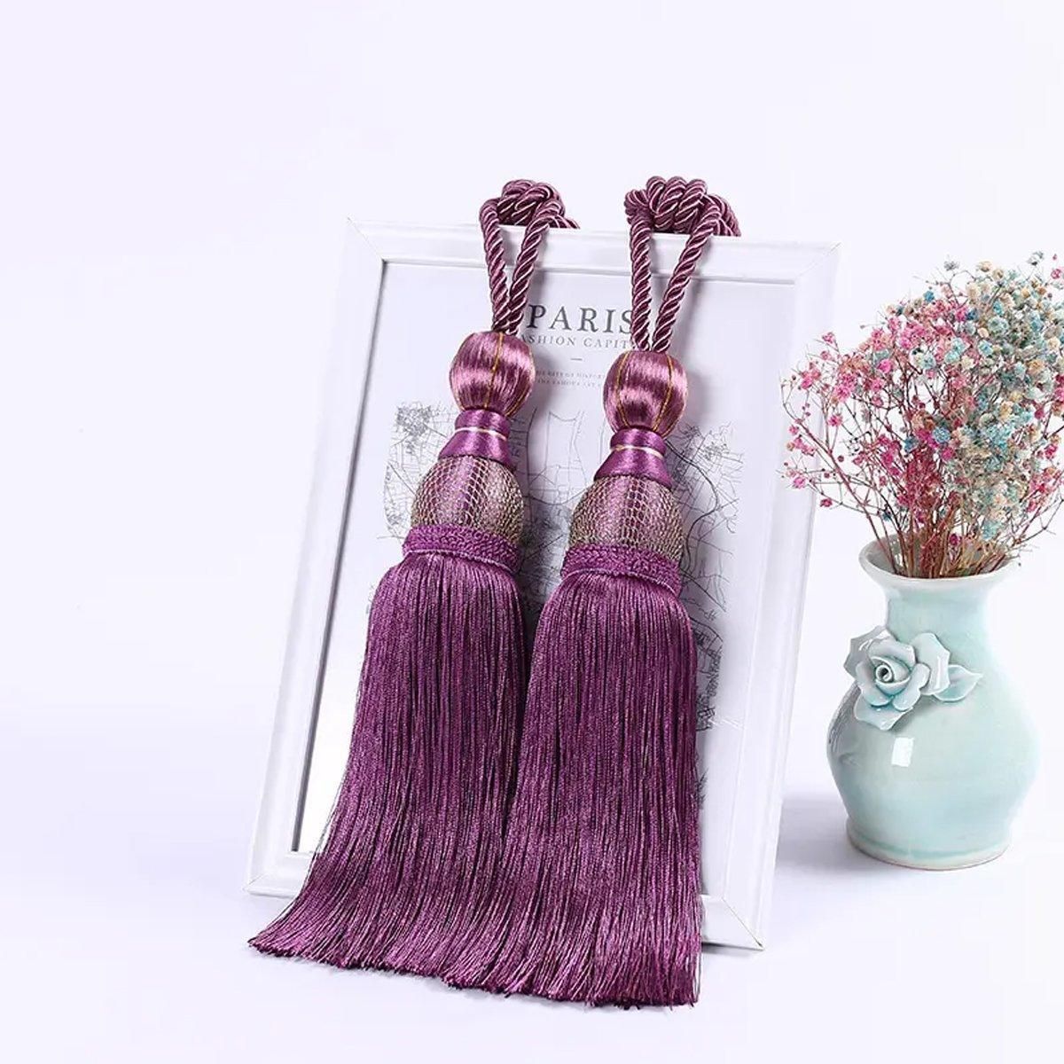 1pair Curtain Tiebacks Hanging Balls Tassel Rope Decorative Curtain Holders - Dark Coffee