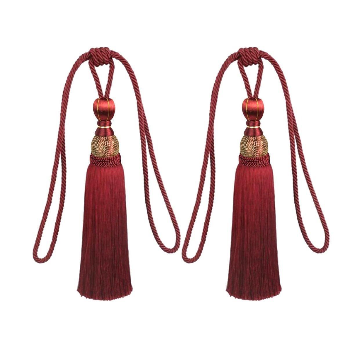 1pair Curtain Tiebacks Hanging Balls Tassel Rope Decorative Curtain Holders - Mauve Pink