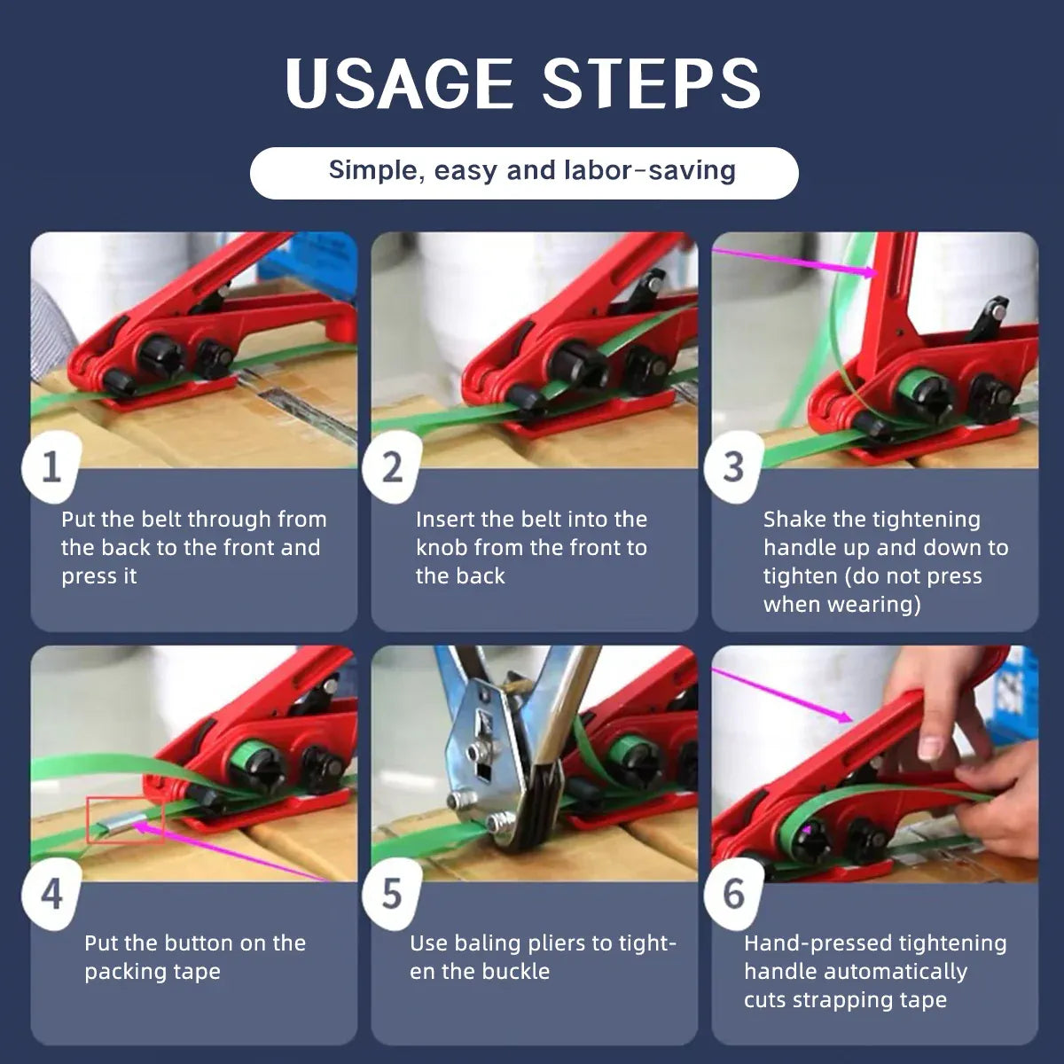 Red Strapping Tool Manual Tensioner Plastic Steel Band Packing Tightening Device