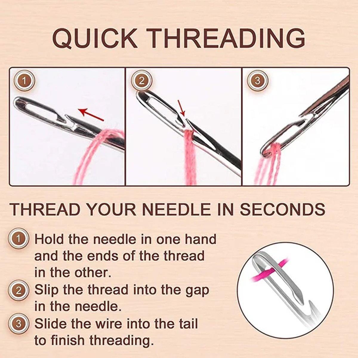 12PCS Easy Self Threading Hand Sewing Needles Assorted Sizes for DIY Stitching