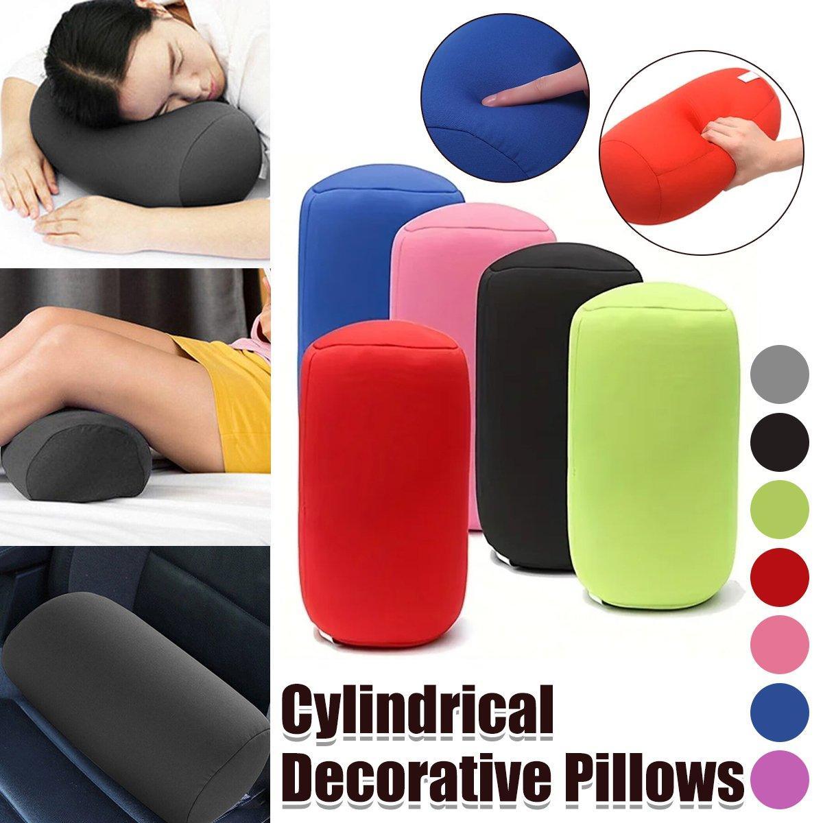 Solid Color Cylindrical Foam Particle Pillow Multi-Functional Neck Waist Support - Pink
