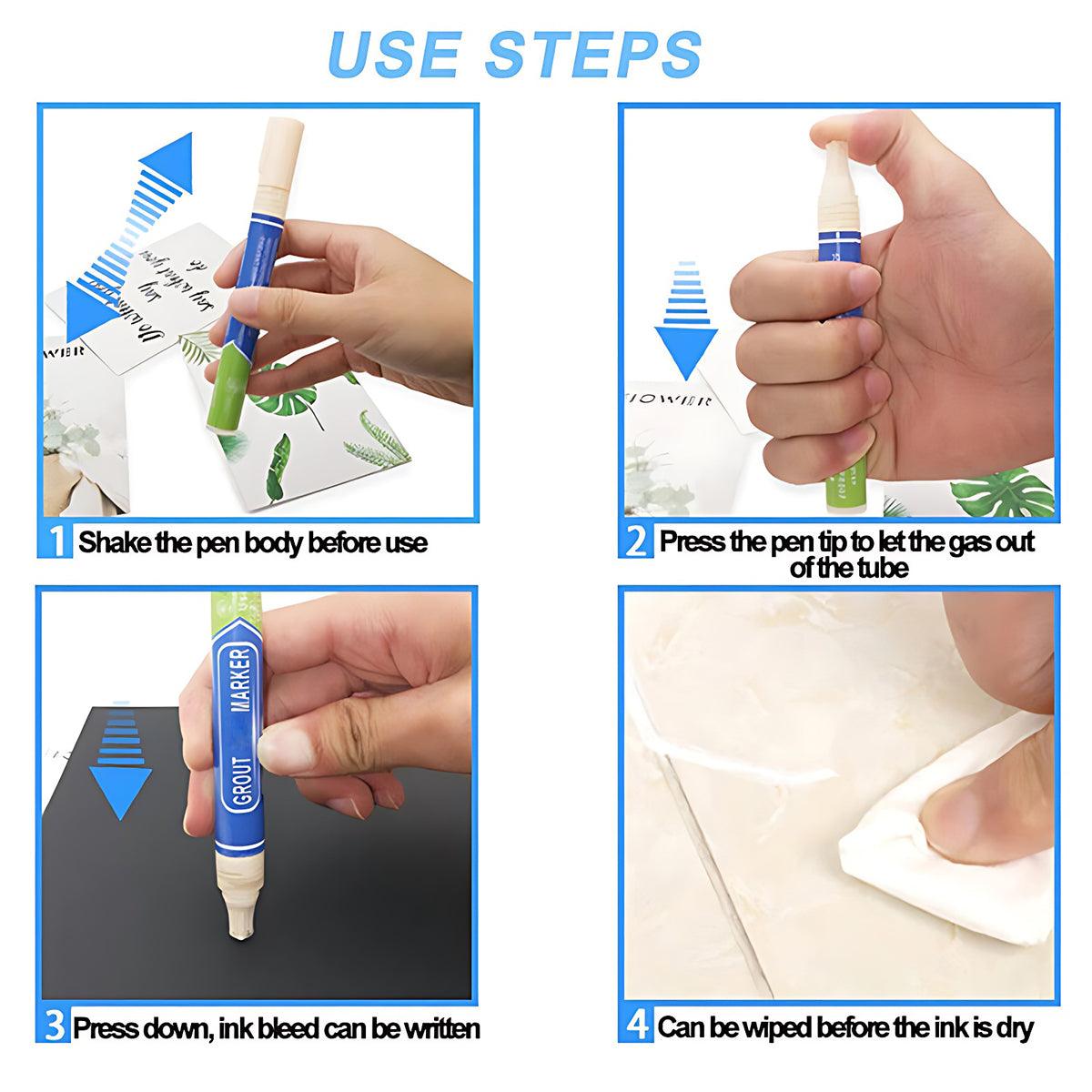 6Colours Tile Repair Pen Styling Wall Gap Grout Refresher Marker Bathroom - Grey