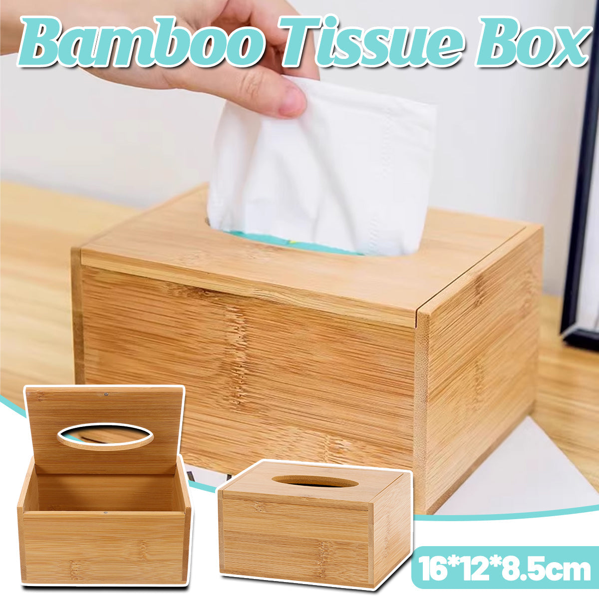 Bamboo Tissue Box Wooden Cover Dispenser Holder Storage Case for Home and Office