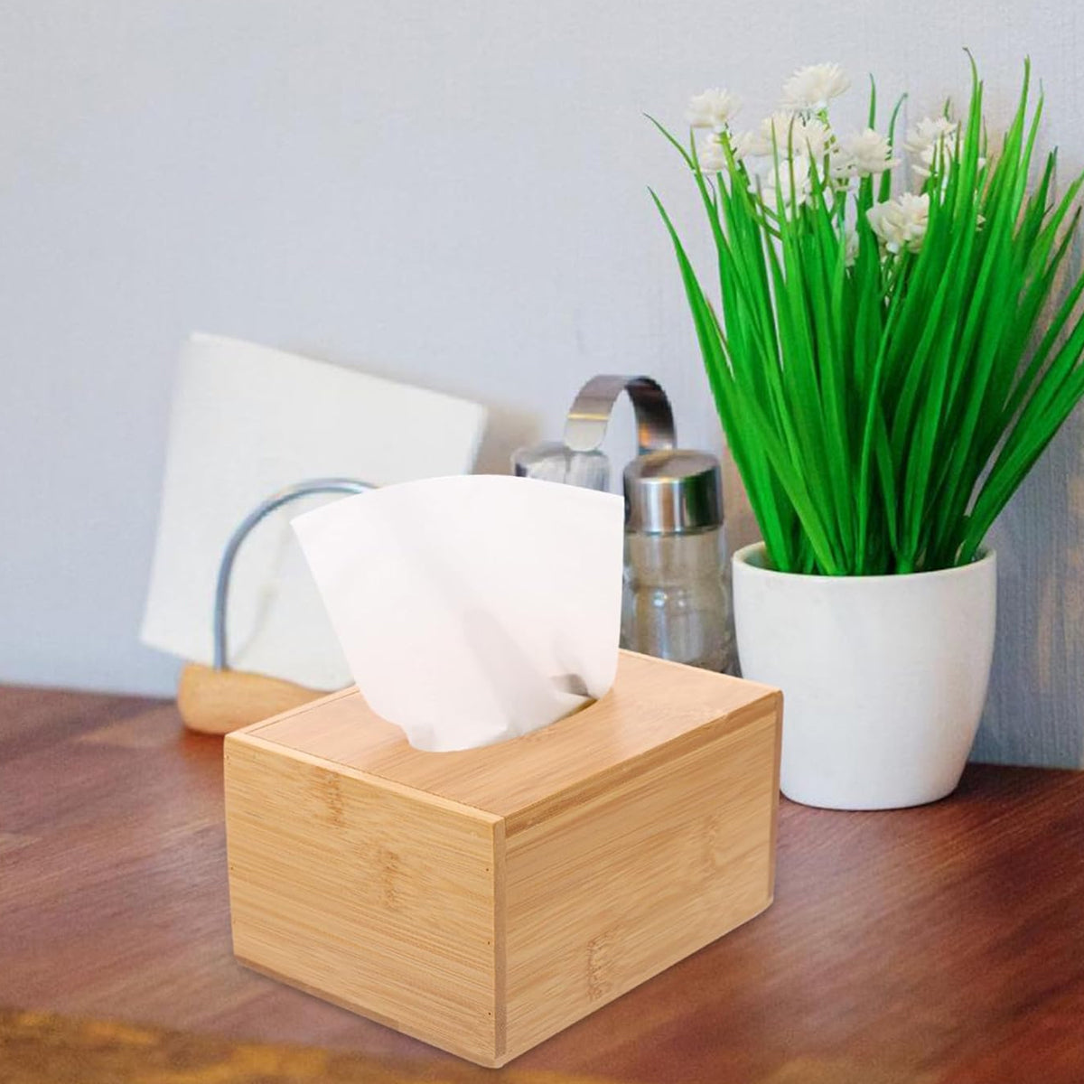 Bamboo Tissue Box Wooden Cover Dispenser Holder Storage Case for Home and Office
