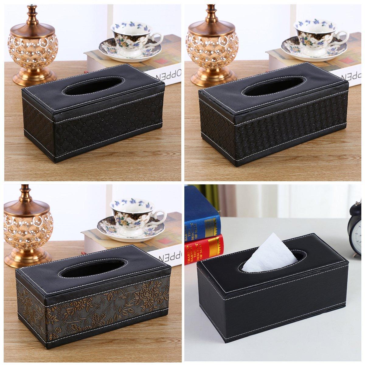 High-End PU Leather Tissue Box Holder for Hotel Home Office Decor Elegant Design - Black Buttons