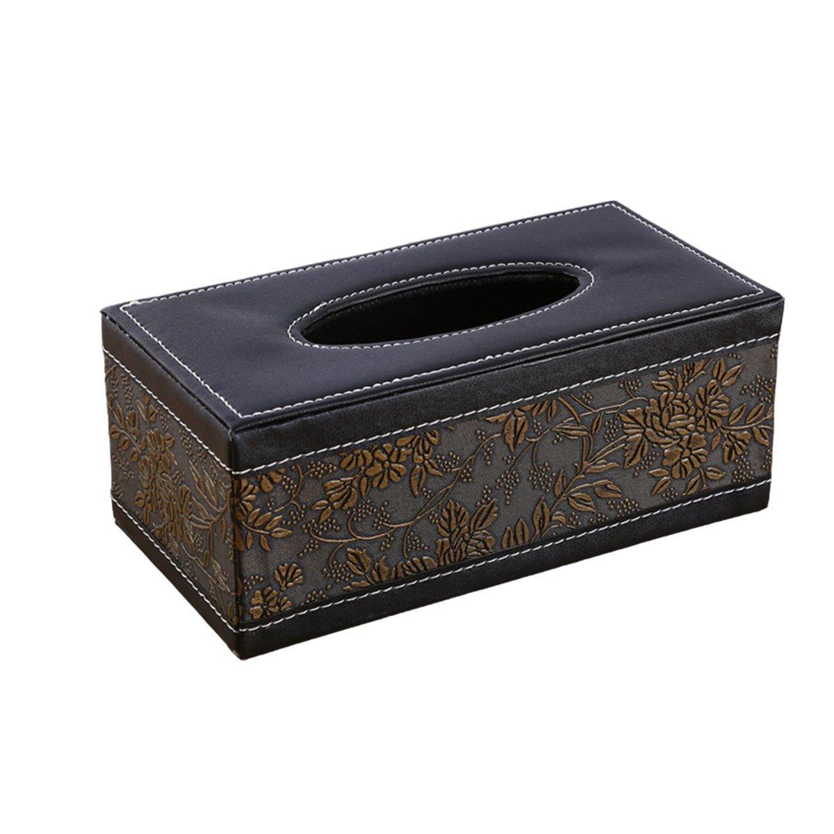 High-End PU Leather Tissue Box Holder for Hotel Home Office Decor Elegant Design - Black Buttons