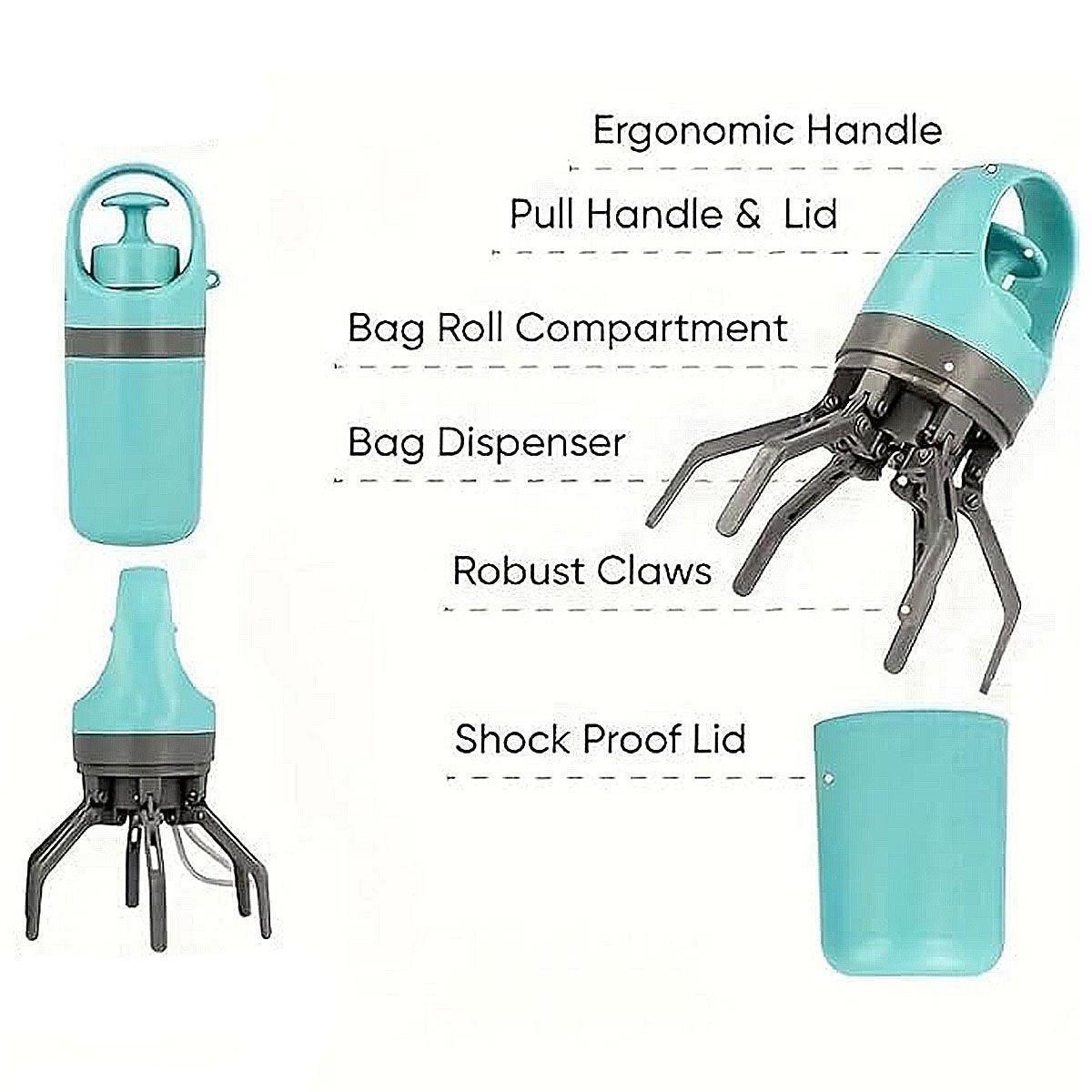Portable Pet Waste Pick-up Shovel Six-claw Excrement Clip with Bag Dispenser