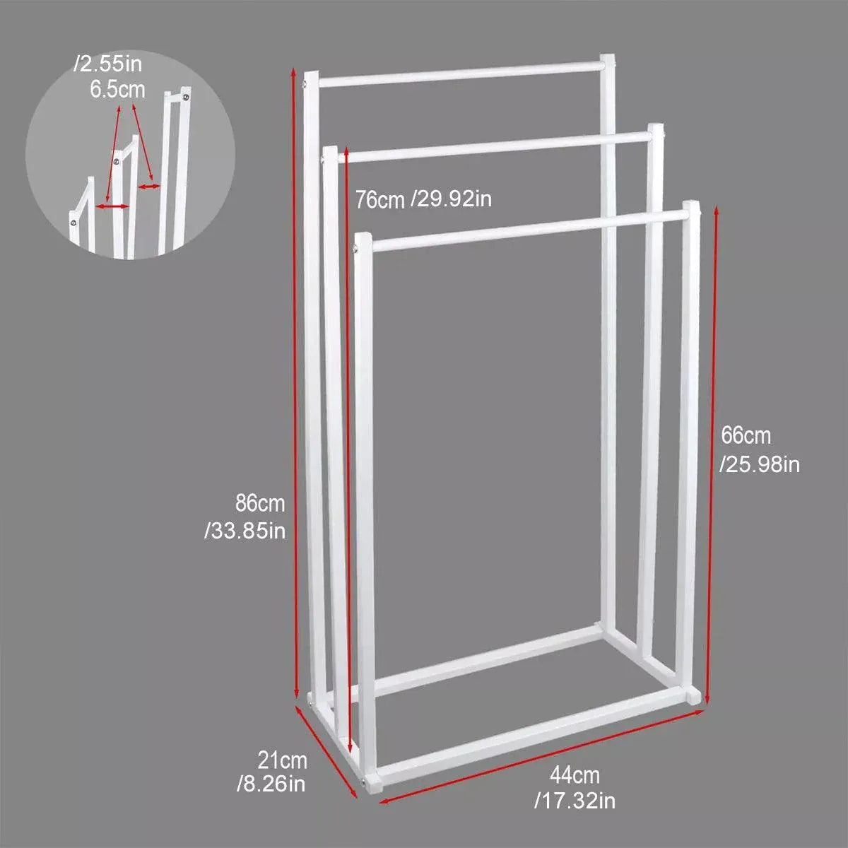 3 Tier Metal Towel Rack Freestanding 3 Bars Drying Shelf Holder Stand Organizer