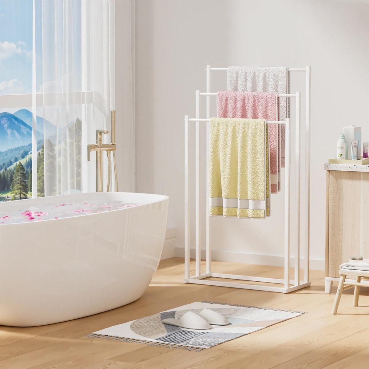 3 Tier Metal Towel Rack Freestanding 3 Bars Drying Shelf Holder Stand Organizer