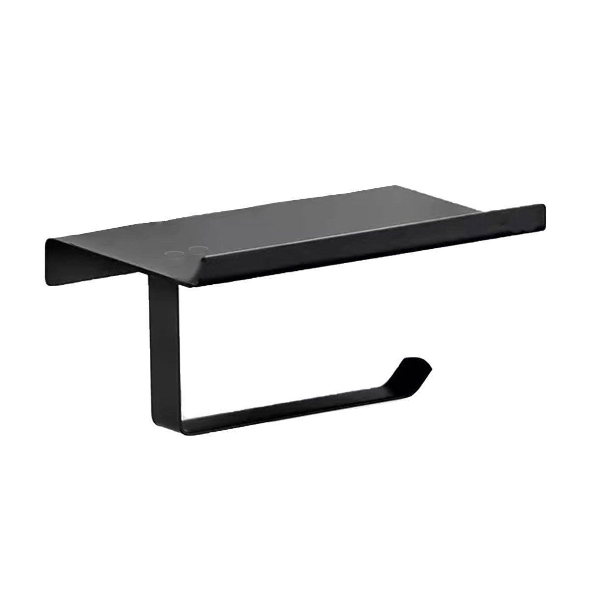 304 Stainless Steel Toilet Paper Holder Non-perforated Roll with Phone Rack - Black